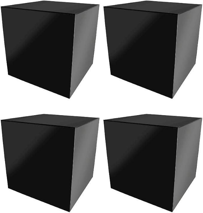 4 Pack 14 Inch Acrylic Display Riser Box Black with One Open Side No Lid Versatile Square Lucite Retail Product Riser or Merchandise Storage Bin by Marketing Holders