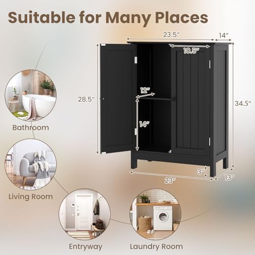COSTWAY Bathroom Storage Cabinet, Freestanding Bathroom Organizers and Storage with Doors & Adjustable Shelf, Wooden Floor Cabinet for Home, Living Room, Entryway, Kitchen (Black) | Storage with Doors & Adjustable Shelf, Wooden Floor Cabinet for Home, ...