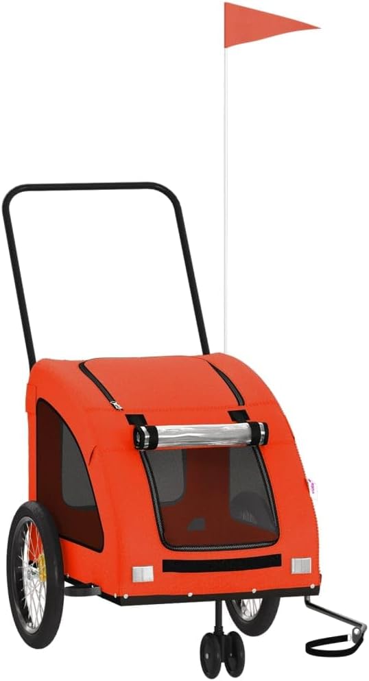 Pet Bike Trailer for Small Dogs, Foldable Bicycle Cargo Carrier with Steel Frame, Red and Black, Oxford Fabric, Load Capacity 66.1 lb