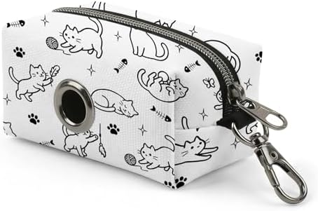 Dog Poop Bag Dispenser for Leash with Zippered - Cat Print