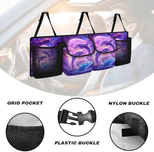Dolphin Hanging Car Trunk Organizer Collapsible Car Back Seat Storage Bag Auto Cargo Bags with 4 Large Pockets Universal Automotive Interior Accessories