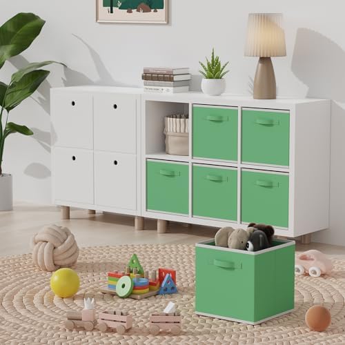 MAX Houser 6 Pack Foldable Fabric Storage Bins with Dual Handles, Green | 6 pack cloth storage bins with dual carry handles, Foldable Storage Cubes Organizer Baskets, ideal for home bedroom closet