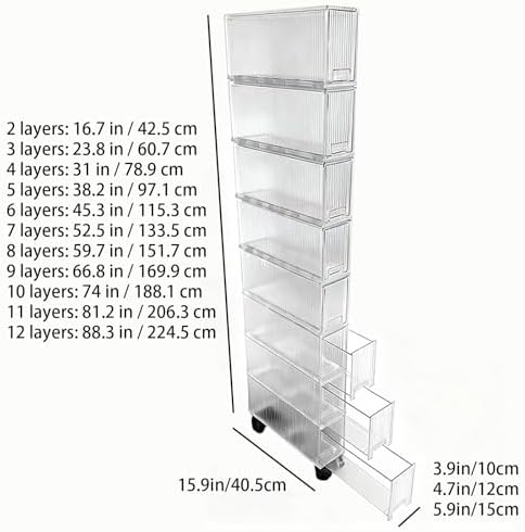 Slim Storage Cabinet with Wheels, Space Saving Narrow Rolling Cart, Thickened PET Transparent Drawer Organizer, Mobile Bathroom for Small Spaces Kitchen Laundry(Clear White,3.9*15.9*23.8in)