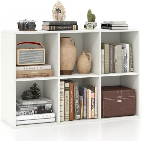 Giantex 6-Cube Bookcase, 3-Tier Cubby Bookshelf, Horizontal Vertical Display Rack with Anti-Tipping Kits, Modern Storage Organizer Shelf Unit for Bedroom, Living Room, Study Room, White | Horizontal Vertical Display Rack with Anti-Tipping Kits, Modern ...
