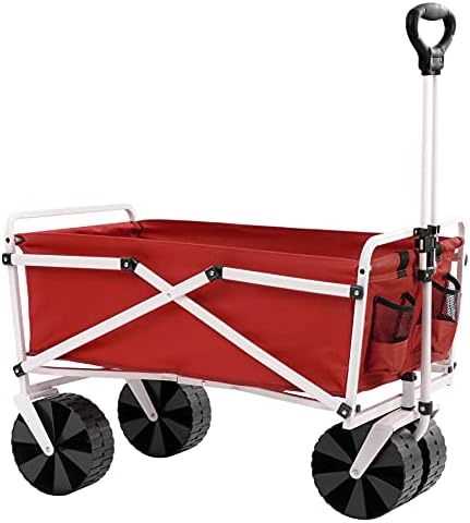YSC Folding Beach Wagon – Collapsible Cart with Wheels – Utility Shopping Basket – Everyday Carrying Wagon – Large Outdoor Cart – Heavy-Duty Beach Utility Caddy (Red)