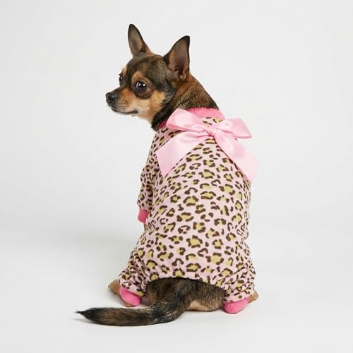 Fitwarm Leopard Dog Pajamas, Fleece Dog Clothes for Small Dogs Girl with Legs, Pet Onesie, Cat Outfit, Pink, XS