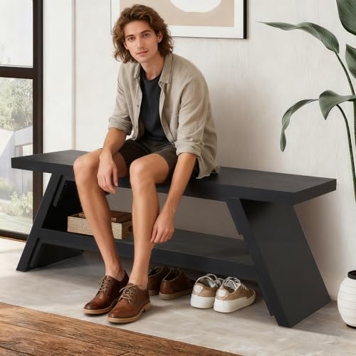 2-Tier Shoe Storage Bench, Solid Wood Entryway Stool Storage | Narrow Shoes Racks for Entryway, Minimalist Multi-Purpose Bench for Hallway, Kitchen, Bedroom, or Dining Room