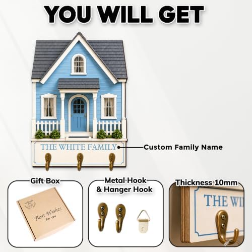 Personalized Key Holder, Custom Hanger Hook Sign with 3 Hooks | Home Entrance Decor, Wall Decor Entryway, Decorative Key Holder, Unique Family Name Sign, Gift for Family Mom Dad