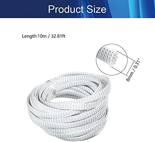Jutagoss PET Expandable Braided Cable Sleeve, 32.8ft - 5/16 inch Silver White Cable Management Sleeve, Wire Loom Tube Cord Protector for USB Cable, Power Cord, Audio Video and More, 1Pc