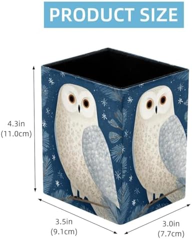 Owl Pen Holder for Desk Decor, Rectangular PVC Leather Pencil Cup for Desk Pen Organizer, Makeup Brush Holder for School, Home, Office