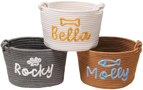 Personalized Dog Toy Storage Basket Bin Custom Pet Woven Baskets Pet Name Gift Toy Storage Cotton Rope Storage Box for Dogs & Cats Toys, Blankets and Accessories (Style C)