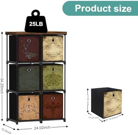 VASICAR Small Fabric Dresser with 6 Drawers, DIY Cube Organizer for Closet | Storage Drawer Unit Chest of Drawers for Bedroom, Living Room, Hallway, Dorm, Pattern