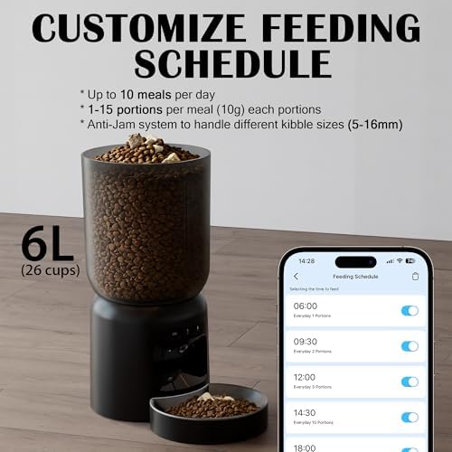 Automatic Cat Feeder with Camera, 5G WiFi Smart Pet Food Dispenser for Cats & Small Dogs, 6L Large Capacity Timed Auto Feeder with App Control, Night Vision, 2-Way Audio & Detachable Design