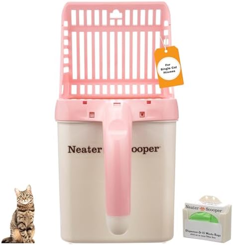 Neater Pet Brands Neater Scooper Standard Cat Litter Scoop, 15 Refill Bags – Mess-Free Cat Litter Scooper with Bag, Spill-Proof Kitty Box Sifter, Bin Doubles as Scoop Holder, For Single-Cat Households