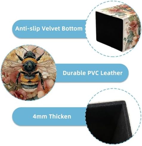 Bee Pen Holder for Desk Decor, Rectangular PVC Leather Pencil Cup for Desk Pen Organizer, Makeup Brush Holder for School, Home, Office