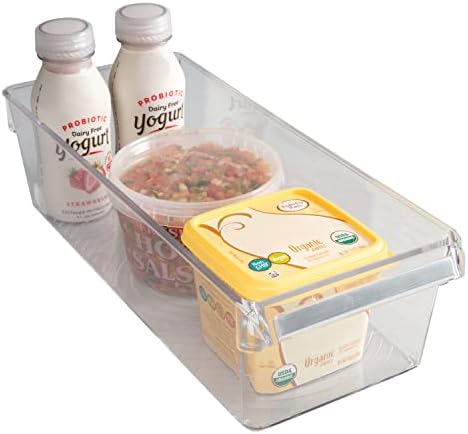 Kitchen Details 2 Pack Slim Refrigerator Storage Bin | Fridge & Freezer | Kitchen Organization | Stainless Steel Handle | Countertop | Cabinets | Pantry | Clear