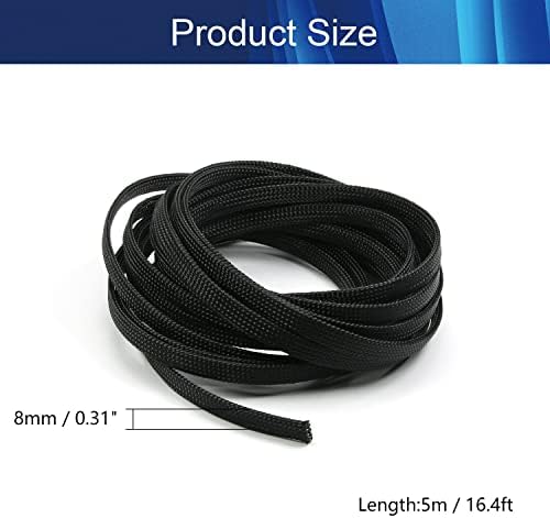 Jutagoss PET Expandable Braided Cable Sleeve, 16.4ft - 5/16 inch Black Cable Management Sleeve, Wire Loom Tube Cord Protector for USB Cable, Power Cord, Audio Video and More, 1Pc