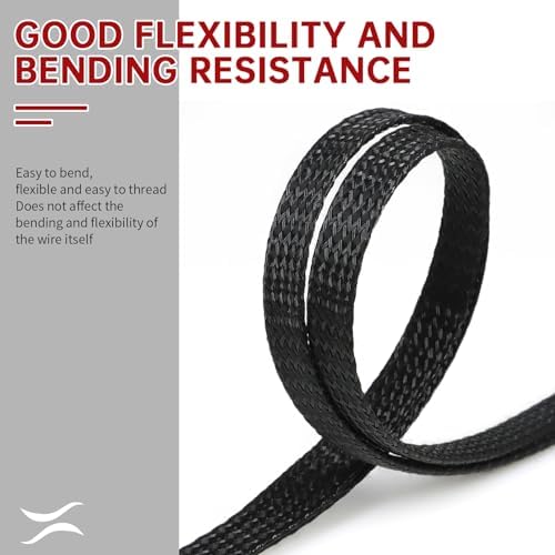 Braided Cable Management Sleeves, High Density PP Cotton Mixed PET Yarn Wire Loom for Automotive Wiring Harness & PC Computer Case Pets No Chew (Black Black, 4mm (5/32")-19ft)