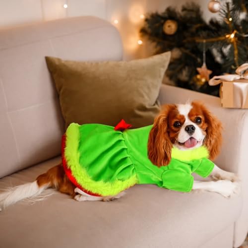 Glitopper Christmas Dog Costume Red Green Dog Outfit Lime Green Pet Outfit Velvet Furry Pet Costume Cosplay Christmas Dogs and Cats Clothes for Holiday Party Favors(Small)