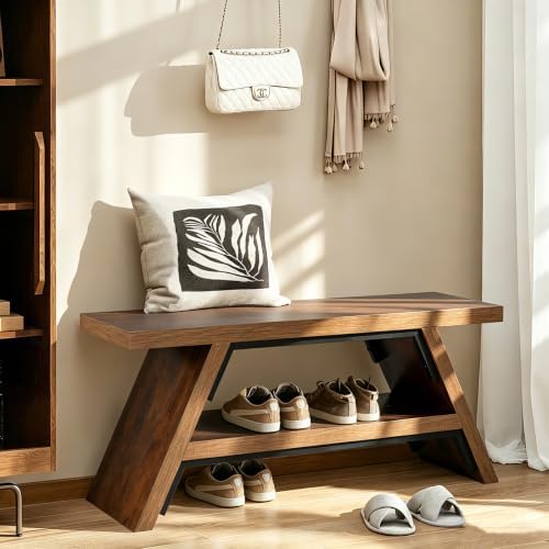 2-Tier Shoe Storage Bench, 40" Solid Wood Entryway Stool Storage | Narrow Shoes Racks for Entryway, Slim Minimalist Multi-Purpose Bench for Tight Spaces & Small Hallways