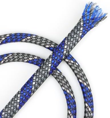 New Braid Sleeve,PP Cotton PET Braided Sleeve Tube Soft Wire Wrap Insulated Cable Protection Line Harness Sheath Daily Household Wire Management (Blue White Grey, 12mm (15/32")-19ft)
