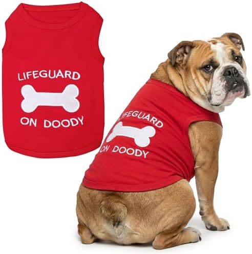 Parisian Pet Dog Shirt – 100% Cotton Shirts for Large Dogs – Sleeveless Red Lifeguard Puppy Vest – Lightweight and Breathable Pet Apparel – Pullover Summer Dog Clothes - Stretchy T Shirts for Dogs