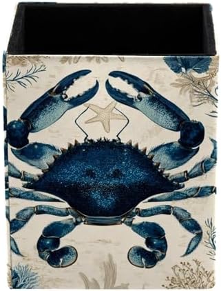 Retro Crab Pen Holder for Desk Decor, Rectangular PVC Leather Pencil Cup for Desk Pen Organizer, Makeup Brush Holder for School, Home, Office