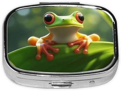 Pill Box 2 Compartment Medicine Pill Case for Pocket or Purse Mini Metal Pill Holder Cute Frog Pill Case Vitamin Organizer Portable Travel Pill Container to Hold Supplements Vitamins