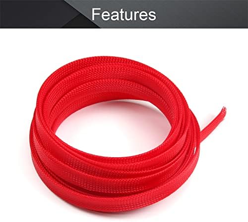 Othmro 5m/16.4ft PET Expandable Braid Cable Sleeving Flexible Wire Mesh Sleeve Red,for Power Cord Audio Video Cables Protect from Pets Chewing