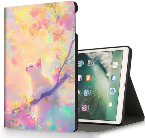 for Microsoft Surface Pro 7 Plus,Surface Pro 7/6/5/4 12.3" Tablet Case,Auto Wake/Sleep,Adjustable Stand Protective Cover - Cherry Blossom Cat
