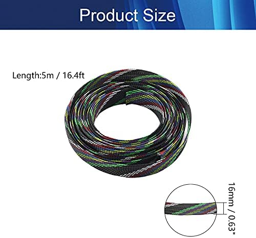 Jutagoss PET Expandable Braided Cable Sleeve, 16.4ft - 5/8 inch Multicolor Cable Management Sleeve, Wire Loom Tube Cord Protector for USB Cable, Power Cord, Audio Video and More, 1Pc
