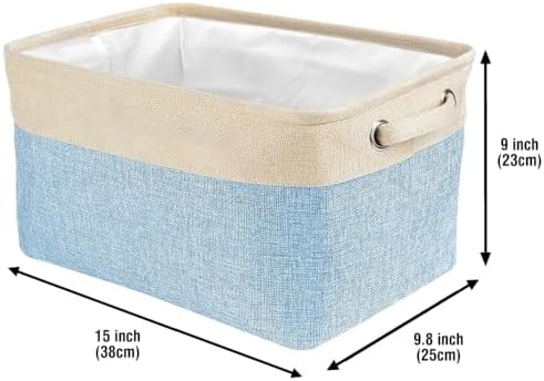 Custom Fabric Dog Toy Storage Basket with Cute Dog Pit Bull Collapsible Sturdy Fabric Pet Toys Storage Bin Cube with Handles for Organizing, Blue amd White