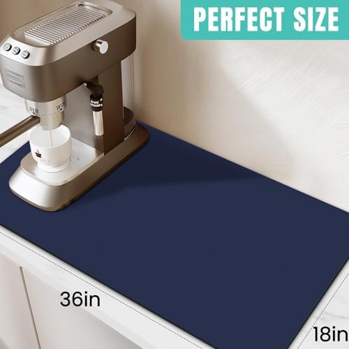 Coffee Mat Super Absorbent Dish Drying Mat Coffee Bar Mat 18"x 36", Blue