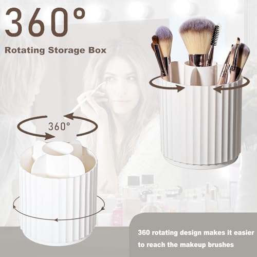 360 Rotating Makeup Brush Holder Make Up Brushes Organizer, Stripe White