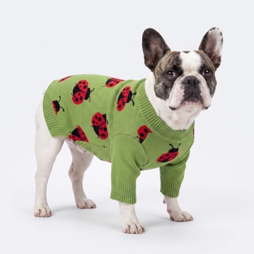 Fitwarm Ladybug Dog Sweater, Warm Dog Winter Clothes for Small Dogs Boy Girl, Pet Outfit, Green, Red, Black, Small