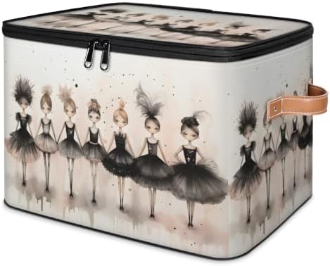 Ballerina Collapsible Fabric Storage Bin with Lid | Storage Basket, Foldable, Waterproof, Handle, Large, Closet Organizer, Home, Cute Black Tutu Ballerina