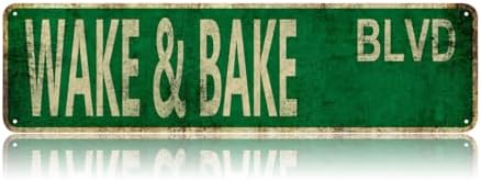 Wake And Bake Blvd Street Sign, Vintage Tin Sign, Wall Decor For Home Farmhouse Bar Cafe Garage, Indoor Outdoor Decoration For Man Cave Home Bar Holiday Gift 16x4 Inch