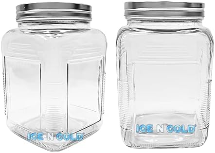 ICE N COLD 3-Liter Glass Storage Jar – 0.79 Gallon, 101 Oz, with Brushed Aluminum Lid (2)