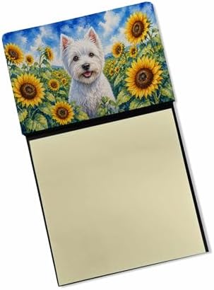 Caroline's Treasures Westie in Sunflowers Watercolor Sticky Note Holder Refillable Dispenser Desk Accessory 3x3 Pad Gift