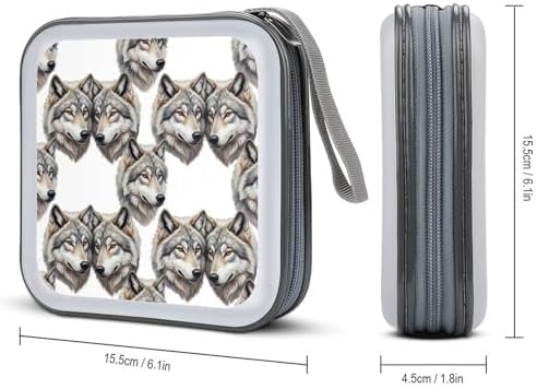 Portable 40-Disc CD Storage Binder Wolves Love, Hard Case Wallet with Handle, Protective Organizer for Movies Music Travel