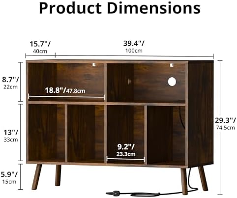 Cozy Castle Record Player Stand with Vinyl Storage Cabinet, Wood Turntable Table Open Shelf Holder Up to 350 Albums Cube Storage Organizer for Living Room, Office, Rustic Brown