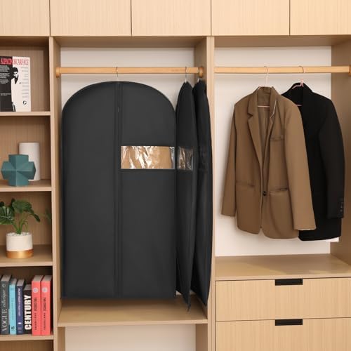 Kimmama Garment Bag for Hanging Cloth, Suit Protect Cover, 23.6" x 43.3" | PEVA Clothes Cover, For Suit, Shirt, Coats, Kids Dress, Clear Windows, Dustproof, Mosquito-Proof, Keep Dry, Black