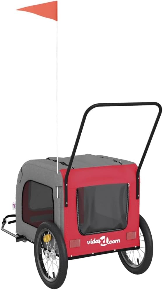 Pet Bike Trailer for Small Dogs, Foldable Bicycle Cargo Trailer with Iron Frame and Oxford Fabric, Orange and Gray