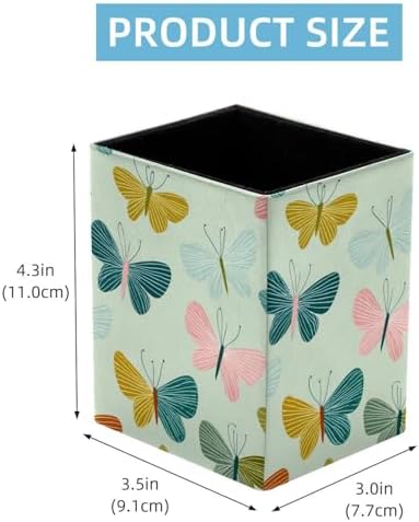 Butterflies Pen Holder for Desk Decor, Rectangular PVC Leather Pencil Cup for Desk Pen Organizer, Makeup Brush Holder for School, Home, Office