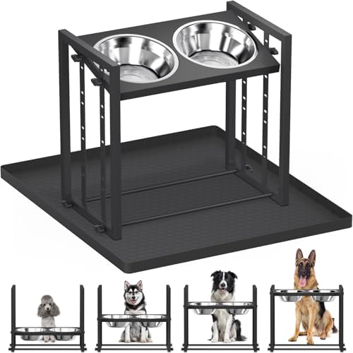 Pawtners Elevated Dog Bowl for Medium Breed, Adjustable Feeder with Mat