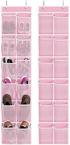 Simple Houseware 12 Pockets Large Over Door Shoe Organizer, 2 Pack, Pink