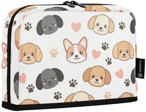 Emelivor Dogs Pets Puppies White Pattern Large Capacity Pencil Case Stand Up Pencil Pouch for School Office Aesthetic Pen Organizer Bag with Pockets Portable Makeup Pouch for Kids Adults Boys Girls