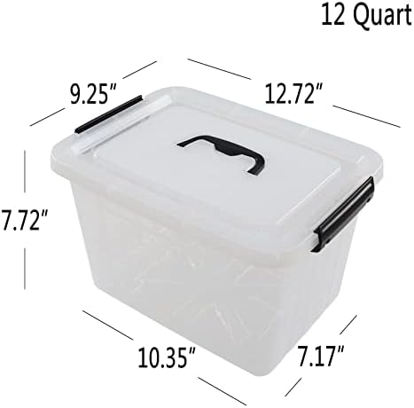 Ggbin 12 Quart Latching Storage Box Set of 6, Clear Lidded Container Bin