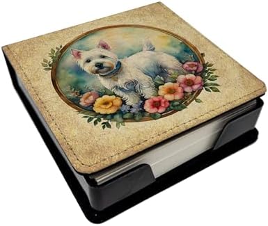Caroline's Treasures Westie and Flowers PU Leather Note Paper Holder with Artist-Designed Cover, Desk Accessory, Office Gift