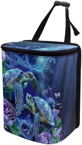 DISNIMO Underwater Sea Turtle Car Trash Can with Lid Collapsible Reusable Car Garage Bag Trash Bin, Automotive Garbage Can,Car Accessories Interior Car Organizer Black